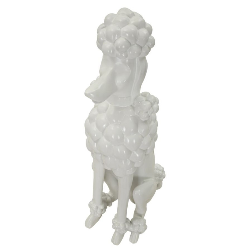 Statue déco moderne Caniche assis Hauteur 61 cm en Résine Blanc Barboncino 