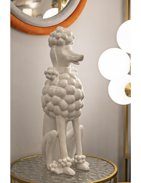 Statue déco moderne Caniche assis Hauteur 61 cm en Résine Blanc Barboncino 