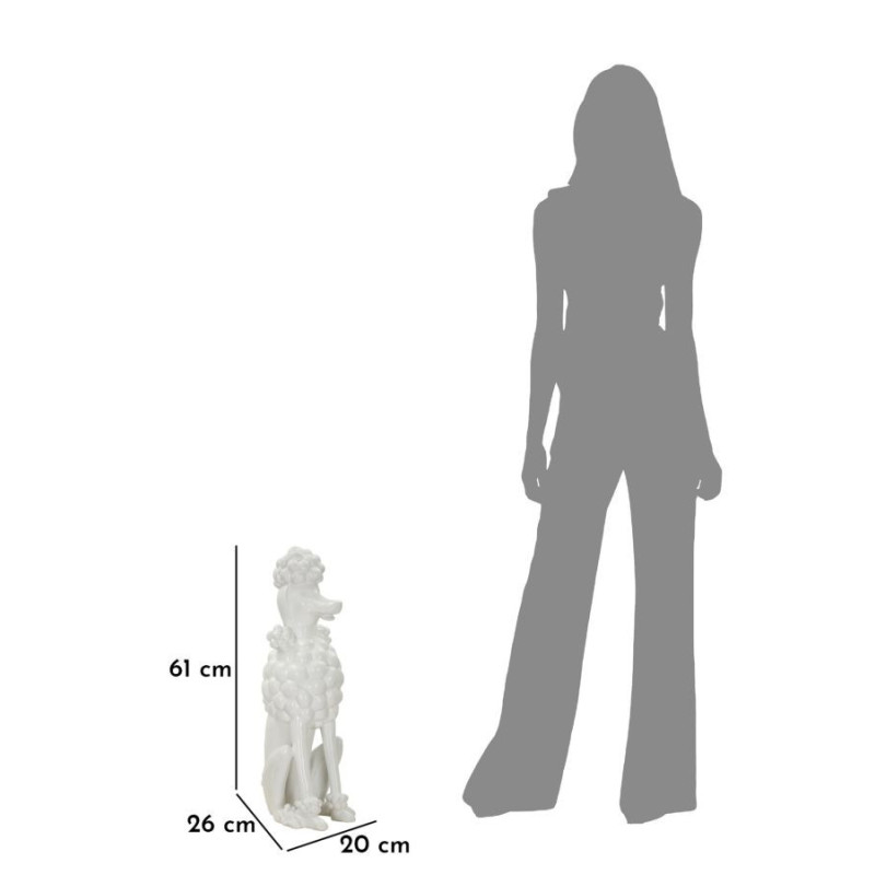 Statue déco moderne Caniche assis Hauteur 61 cm en Résine Blanc Barboncino 