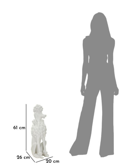 Statue déco moderne Caniche assis Hauteur 61 cm en Résine Blanc Barboncino 