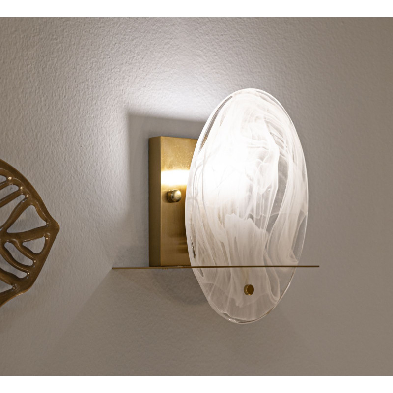 Applique murale originale moderne Hauteur 25 cm en Verre Blanc Métal Doré Portlan 