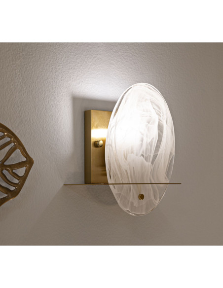 Applique murale originale moderne Hauteur 25 cm en Verre Blanc Métal Doré Portlan 