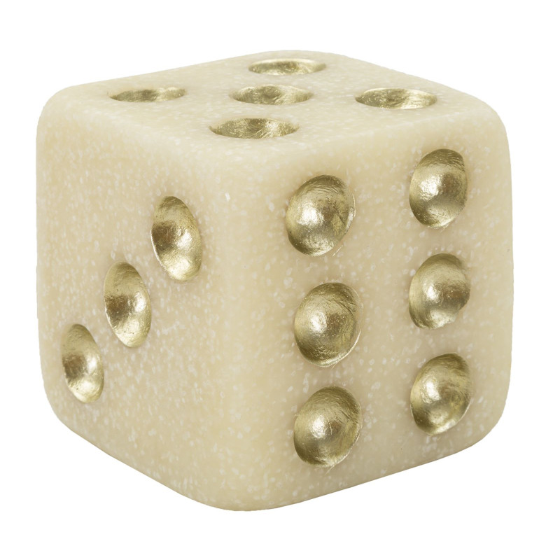 Objet déco moderne Dé 8 cm en Résine Blanc Effet quartz Doré Dado 