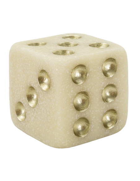 Objet déco moderne Dé 8 cm en Résine Blanc Effet quartz Doré Dado 