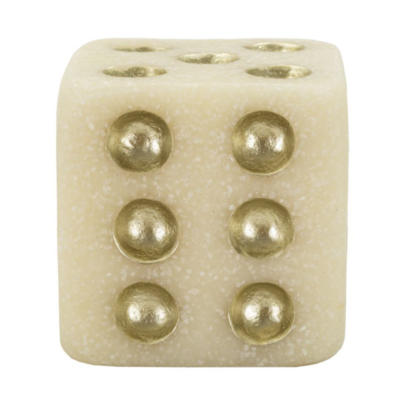 Objet déco moderne Dé 8 cm en Résine Blanc Effet quartz Doré Dado 