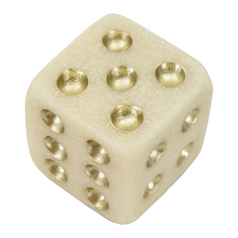 Objet déco moderne Dé 8 cm en Résine Blanc Effet quartz Doré Dado 