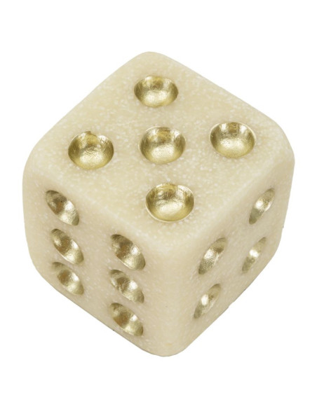 Objet déco moderne Dé 8 cm en Résine Blanc Effet quartz Doré Dado 