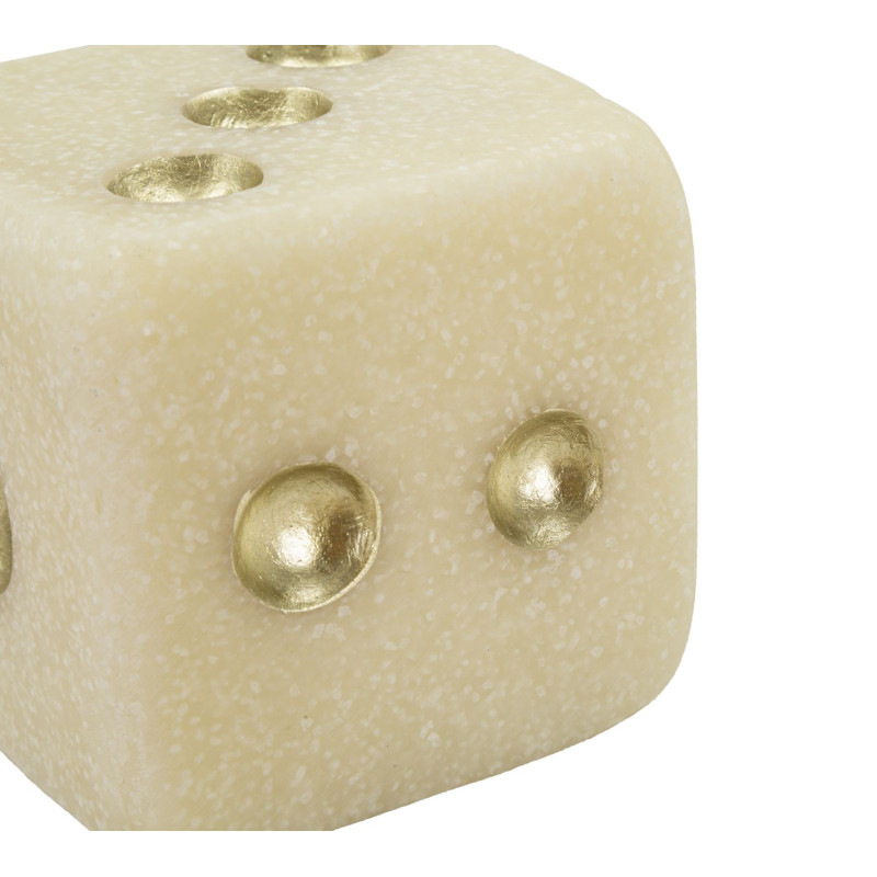 Objet déco moderne Dé 8 cm en Résine Blanc Effet quartz Doré Dado 