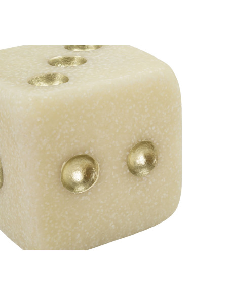 Objet déco moderne Dé 8 cm en Résine Blanc Effet quartz Doré Dado 