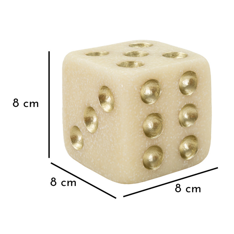 Objet déco moderne Dé 8 cm en Résine Blanc Effet quartz Doré Dado 