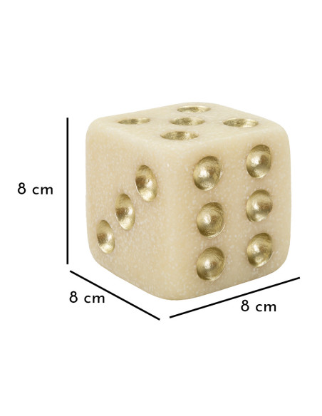 Objet déco moderne Dé 8 cm en Résine Blanc Effet quartz Doré Dado 