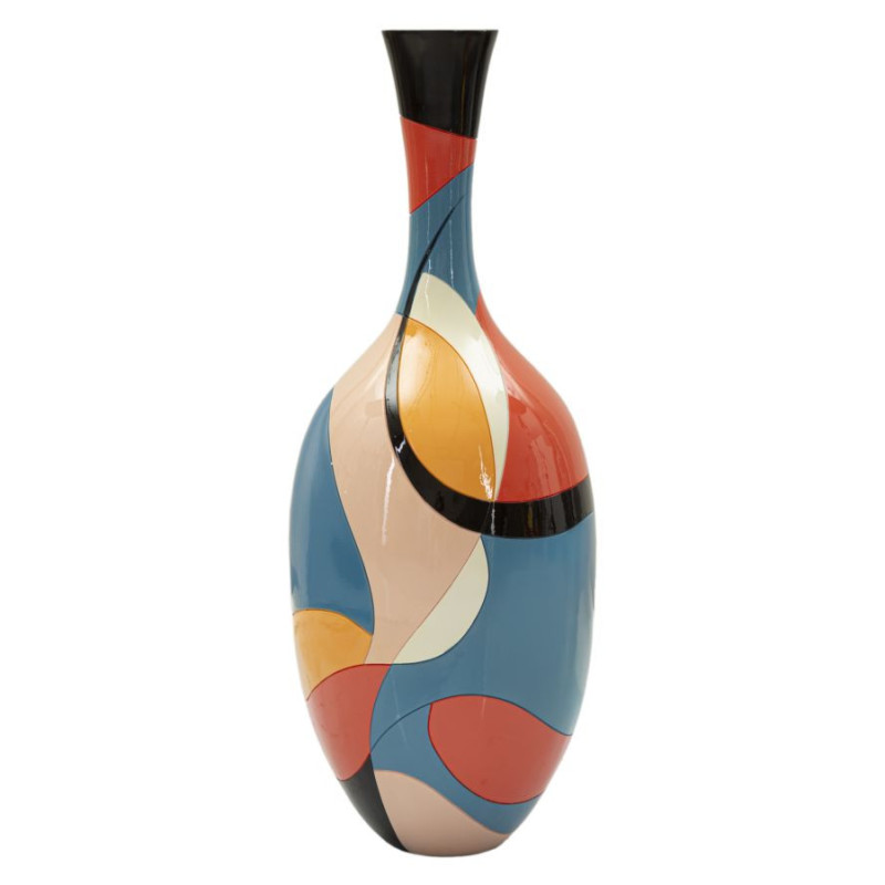 Grand Vase moderne Rond Hauteur 66 cm en Résine Motif abstrait coloré Rubic 