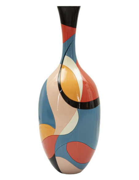 Grand Vase moderne Rond Hauteur 66 cm en Résine Motif abstrait coloré Rubic 
