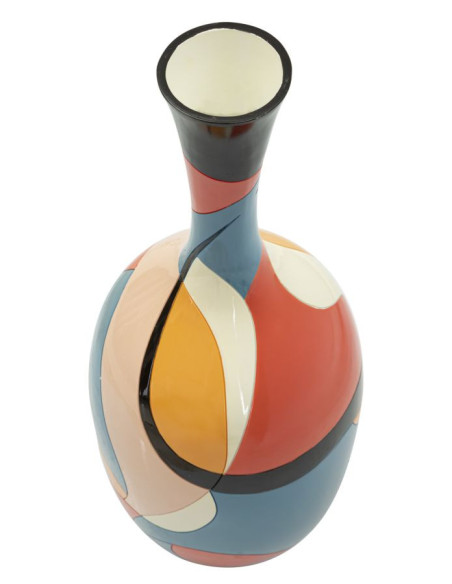 Grand Vase moderne Rond Hauteur 66 cm en Résine Motif abstrait coloré Rubic 