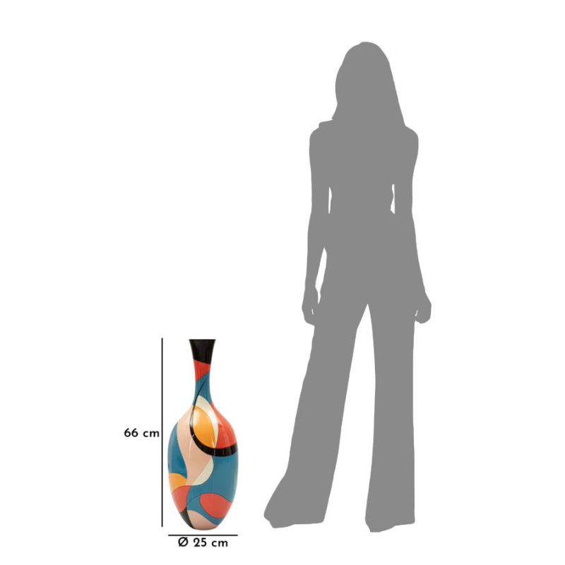 Grand Vase moderne Rond Hauteur 66 cm en Résine Motif abstrait coloré Rubic 