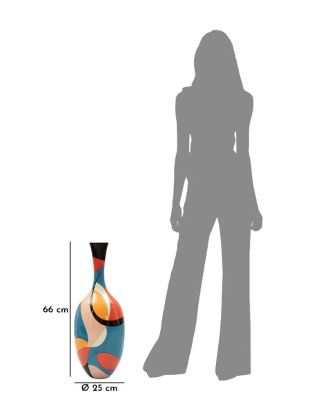 Grand Vase moderne Rond Hauteur 66 cm en Résine Motif abstrait coloré Rubic 