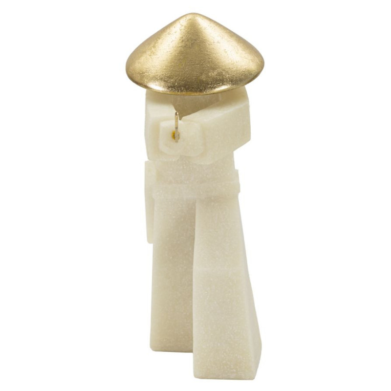 Grande Statue déco moderne Samouraï Chudan-no-kamae Hauteur 30 cm en Résine Blanc Effet quartz Métal Doré Toku 