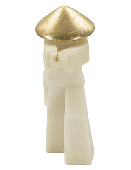 Grande Statue déco moderne Samouraï Chudan-no-kamae Hauteur 30 cm en Résine Blanc Effet quartz Métal Doré Toku 