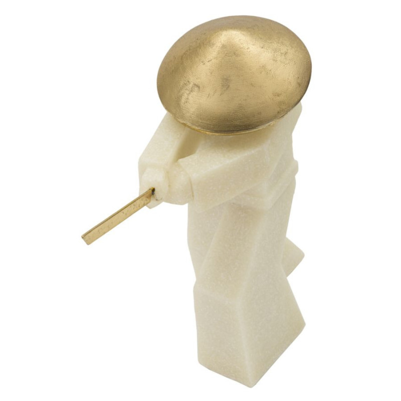 Grande Statue déco moderne Samouraï Chudan-no-kamae Hauteur 30 cm en Résine Blanc Effet quartz Métal Doré Toku 