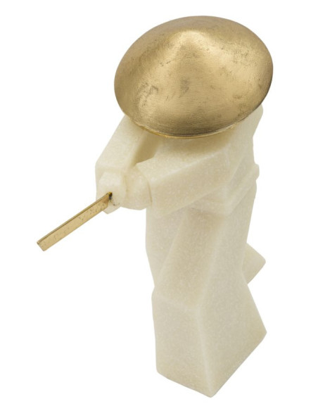 Grande Statue déco moderne Samouraï Chudan-no-kamae Hauteur 30 cm en Résine Blanc Effet quartz Métal Doré Toku 