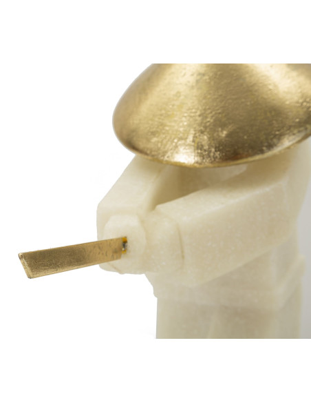 Grande Statue déco moderne Samouraï Chudan-no-kamae Hauteur 30 cm en Résine Blanc Effet quartz Métal Doré Toku 