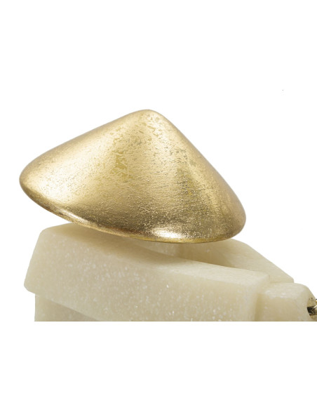 Grande Statue déco moderne Samouraï Chudan-no-kamae Hauteur 30 cm en Résine Blanc Effet quartz Métal Doré Toku 