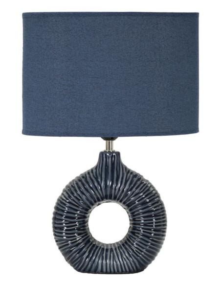 Lampe à poser moderne bord de mer Hauteur 43 cm en Céramique Tissu Bleu Métal Argenté Seta 