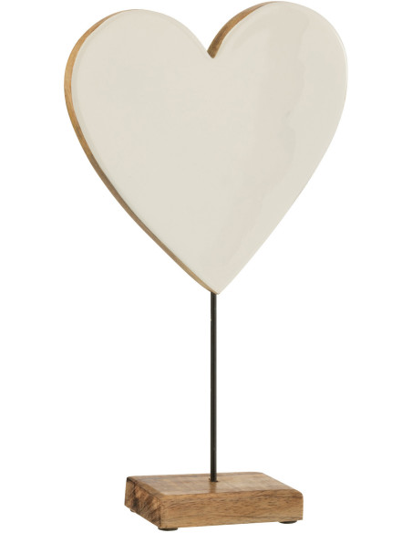 Décoration sur pied Coeur Hauteur 20 cm en Bois de manguier Blanc Elysha - 1