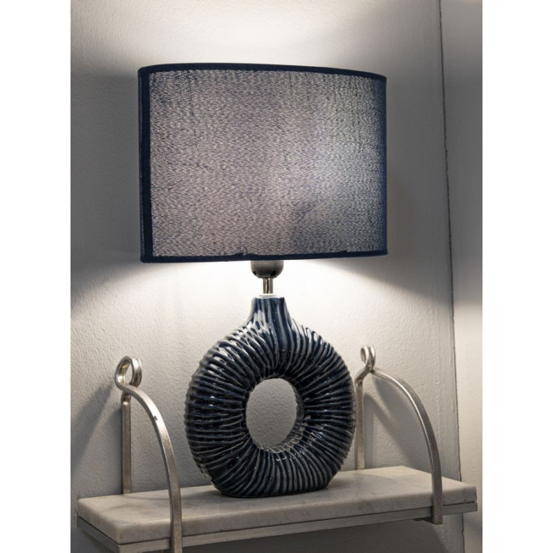 Lampe à poser moderne bord de mer Hauteur 43 cm en Céramique Tissu Bleu Métal Argenté Seta 