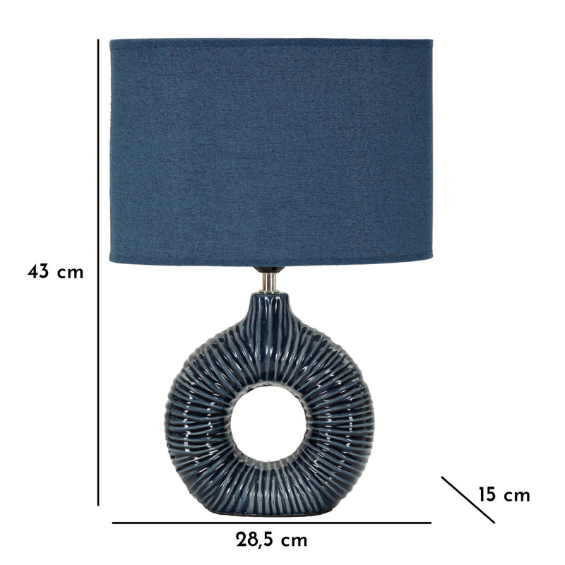 Lampe à poser moderne bord de mer Hauteur 43 cm en Céramique Tissu Bleu Métal Argenté Seta 