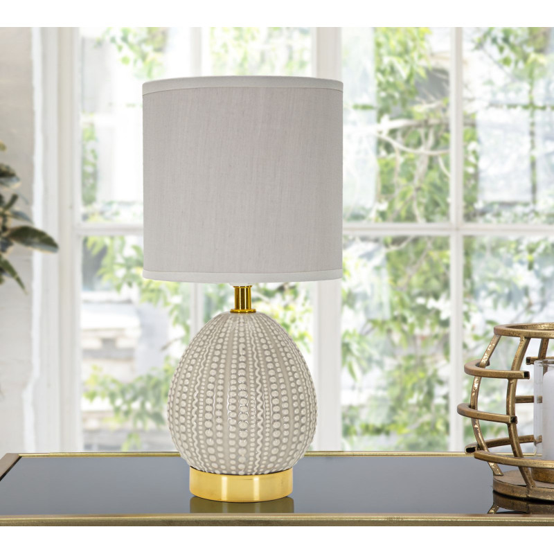 Lampe à poser moderne Hauteur 30 cm en Céramique Tissu Gris Métal Doré Flavi 