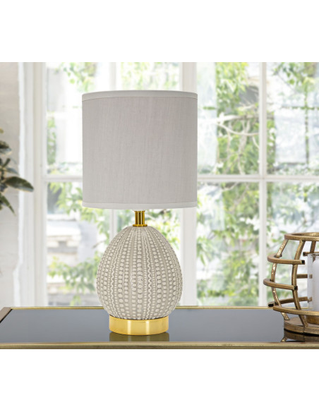 Lampe à poser moderne Hauteur 30 cm en Céramique Tissu Gris Métal Doré Flavi 