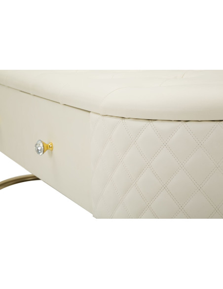 Banquette bout de lit moderne chic 2 tiroirs en Polyuréthane Blanc Matelassé Bois MDF Métal Doré Shanon 