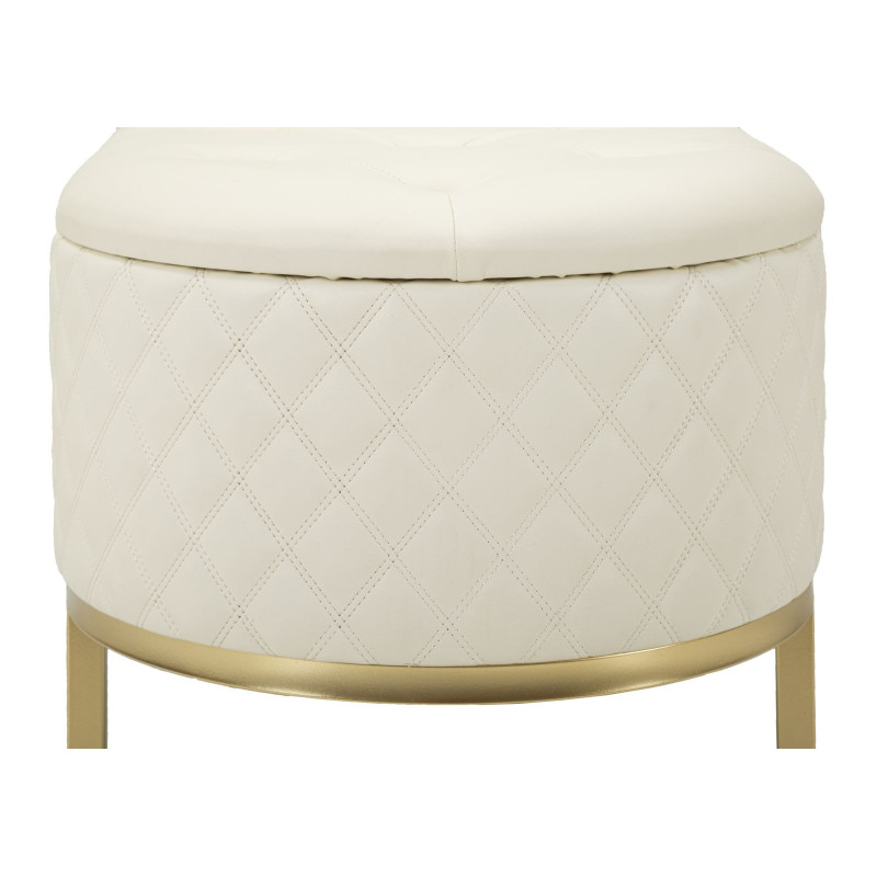 Banquette bout de lit moderne chic 2 tiroirs en Polyuréthane Blanc Matelassé Bois MDF Métal Doré Shanon 