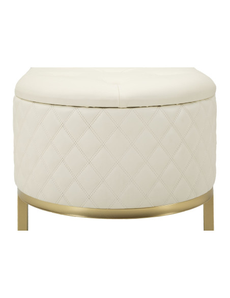 Banquette bout de lit moderne chic 2 tiroirs en Polyuréthane Blanc Matelassé Bois MDF Métal Doré Shanon 
