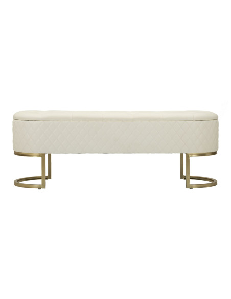 Banquette bout de lit moderne chic 2 tiroirs en Polyuréthane Blanc Matelassé Bois MDF Métal Doré Shanon 