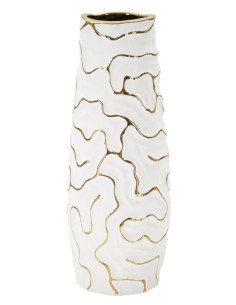 Vase moderne Rond Hauteur 29 cm en Céramique Blanc Doré Lia - 1