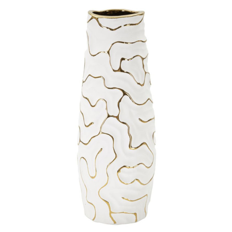 Vase moderne Rond Hauteur 29 cm en Céramique Blanc Doré Lia 