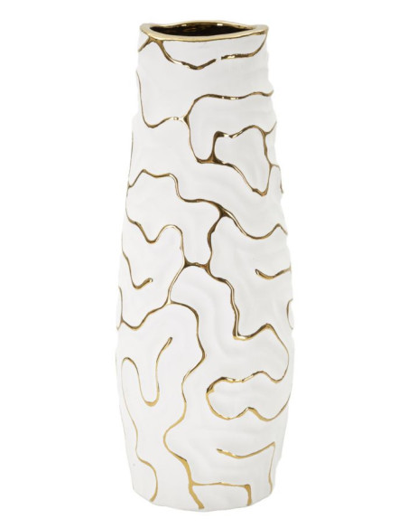 Vase moderne Rond Hauteur 29 cm en Céramique Blanc Doré Lia 