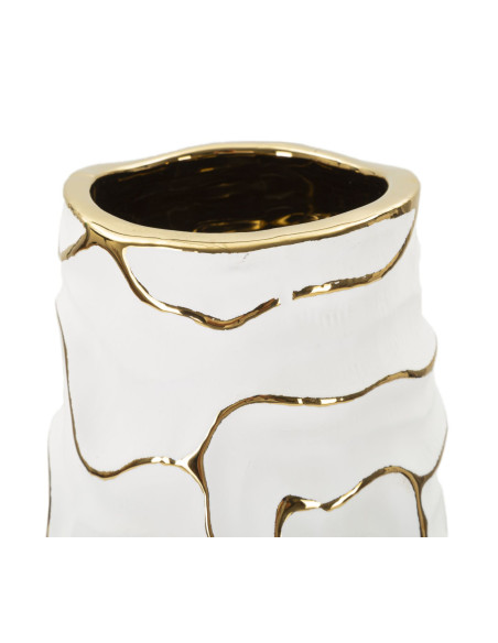 Vase moderne Rond Hauteur 29 cm en Céramique Blanc Doré Lia 