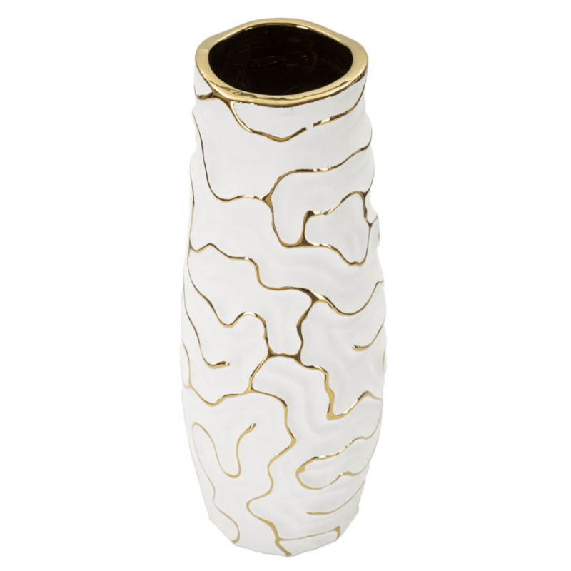 Vase moderne Rond Hauteur 29 cm en Céramique Blanc Doré Lia 