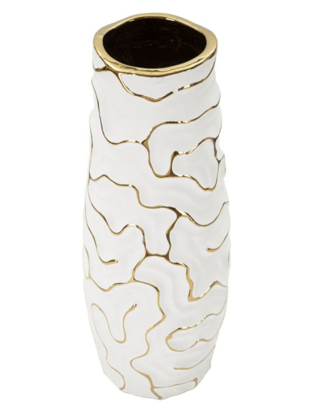 Vase moderne Rond Hauteur 29 cm en Céramique Blanc Doré Lia 