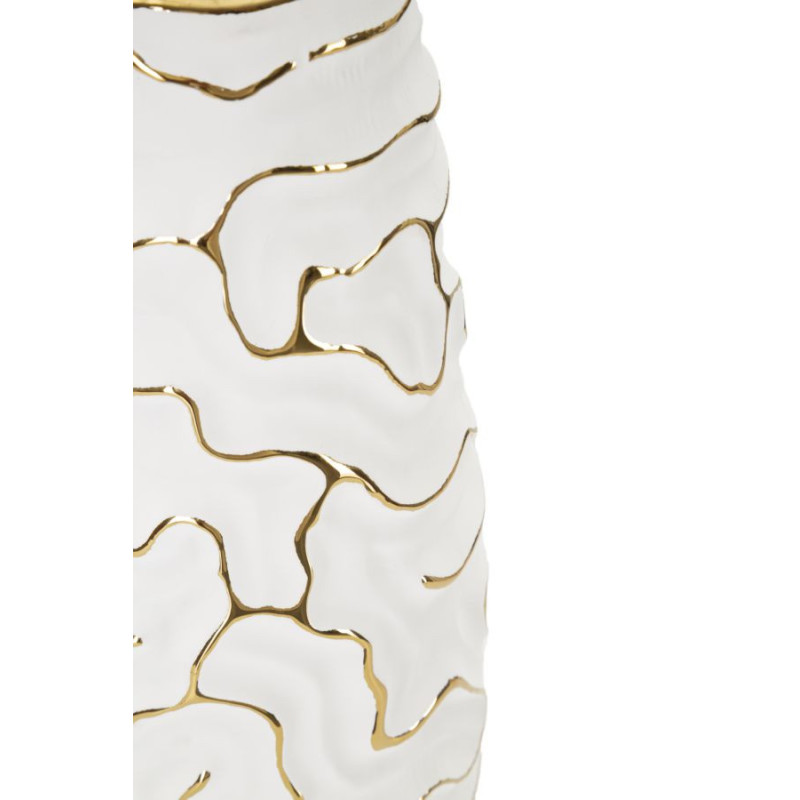 Vase moderne Rond Hauteur 29 cm en Céramique Blanc Doré Lia 