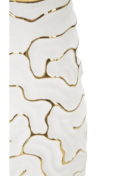 Vase moderne Rond Hauteur 29 cm en Céramique Blanc Doré Lia 
