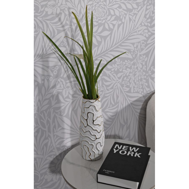 Vase moderne Rond Hauteur 29 cm en Céramique Blanc Doré Lia 