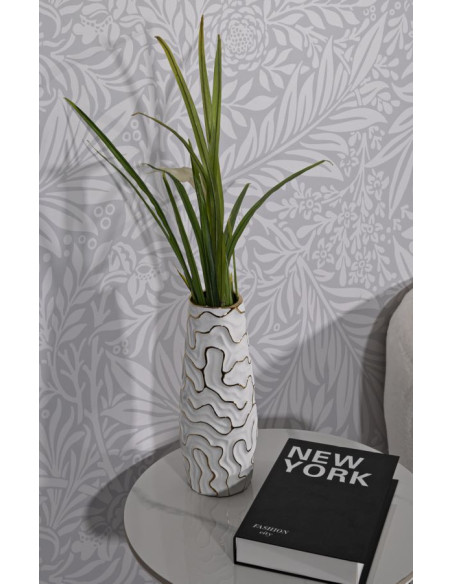 Vase moderne Rond Hauteur 29 cm en Céramique Blanc Doré Lia 