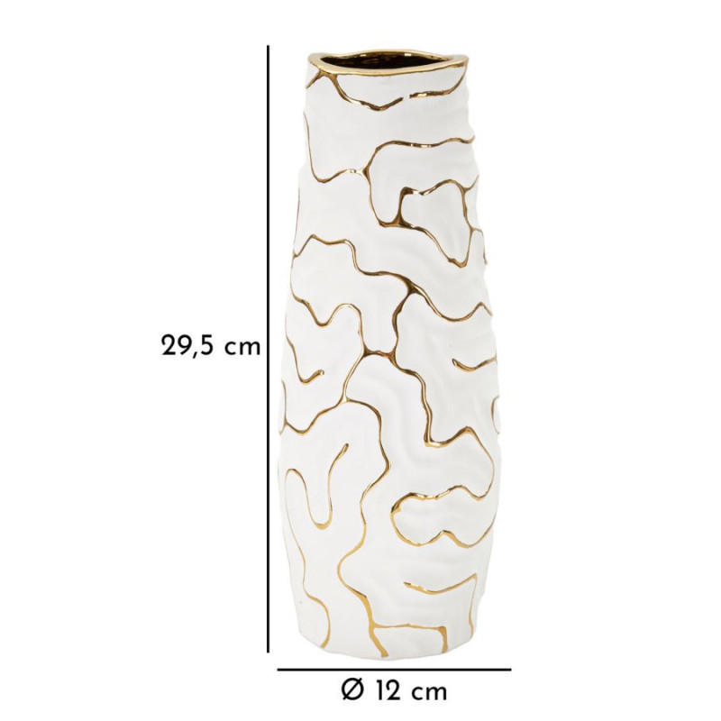 Vase moderne Rond Hauteur 29 cm en Céramique Blanc Doré Lia 