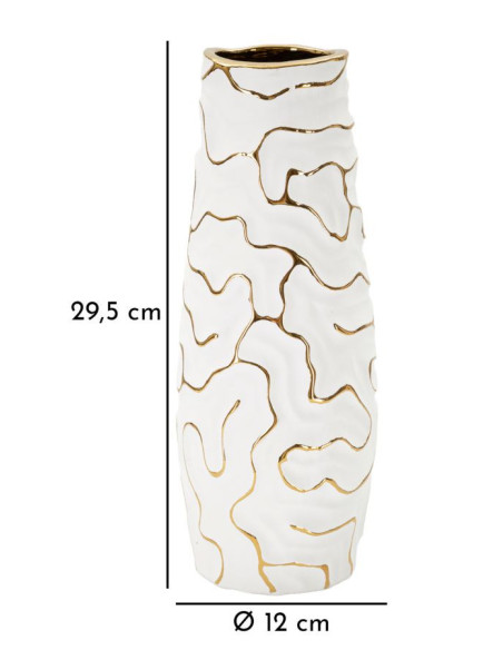 Vase moderne Rond Hauteur 29 cm en Céramique Blanc Doré Lia 