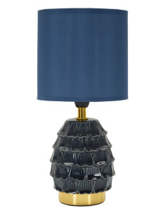 Lampe à poser moderne Hauteur 30 cm en Céramique Tissu Bleu foncé Métal Doré Pigny - 1