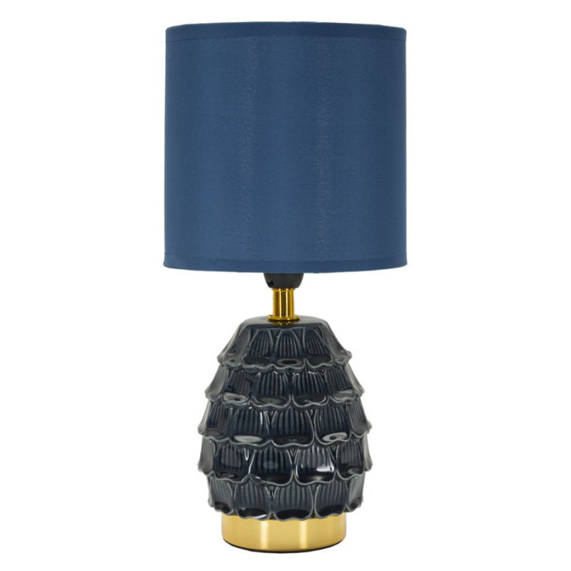 Lampe à poser moderne Hauteur 30 cm en Céramique Tissu Bleu foncé Métal Doré Pigny 
